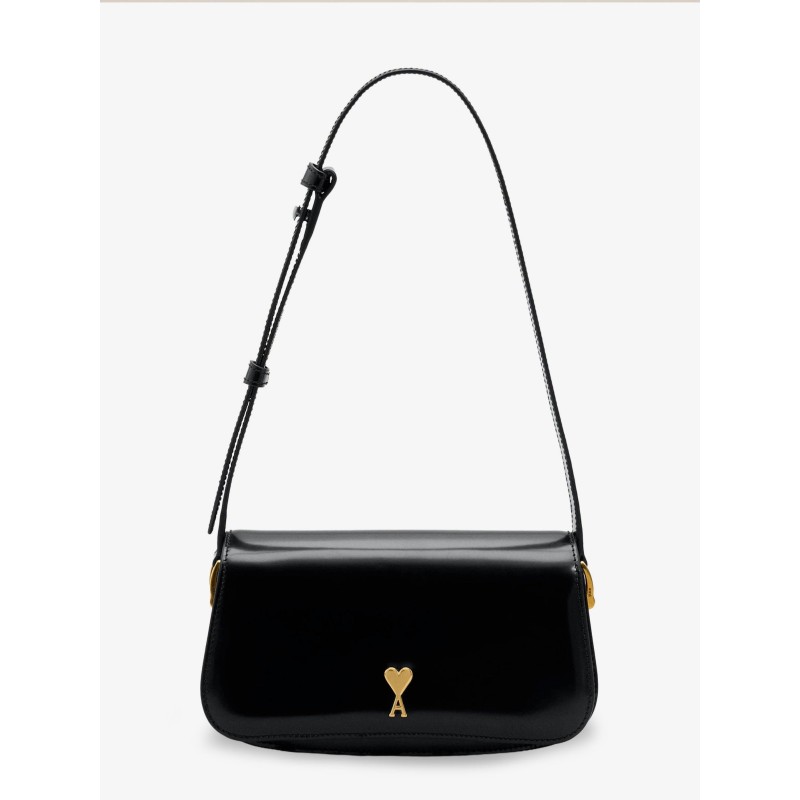 Leather shoulder bag with logo on the front