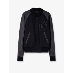 Wool jacket with leather sleeves