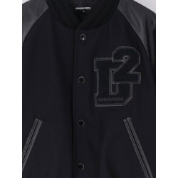 Wool jacket with leather sleeves