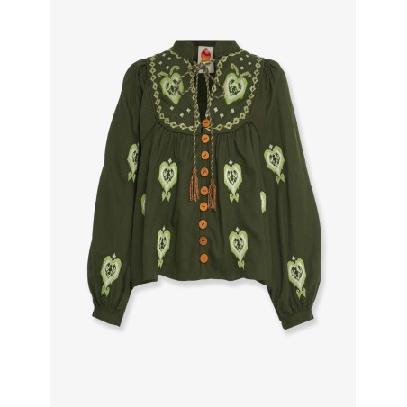 Embroidered puff sleeve lenzing™ ecovero™ euroflax™ shirt