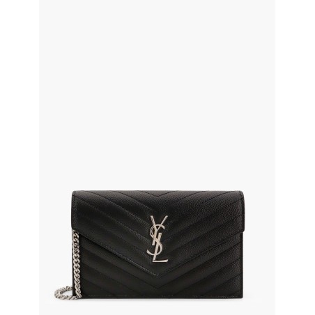 Pochette Cassandre grain-de-poudre leather clutch with shoulder strap