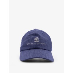 Denim hat with embroidered logo on the front