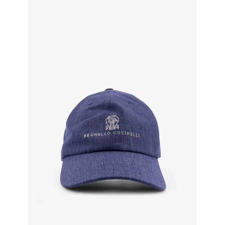 Denim hat with embroidered logo on the front