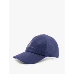 Denim hat with embroidered logo on the front