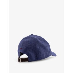 Denim hat with embroidered logo on the front