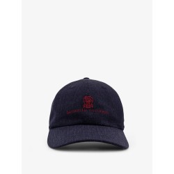 Denim cap with embroidered logo on the front