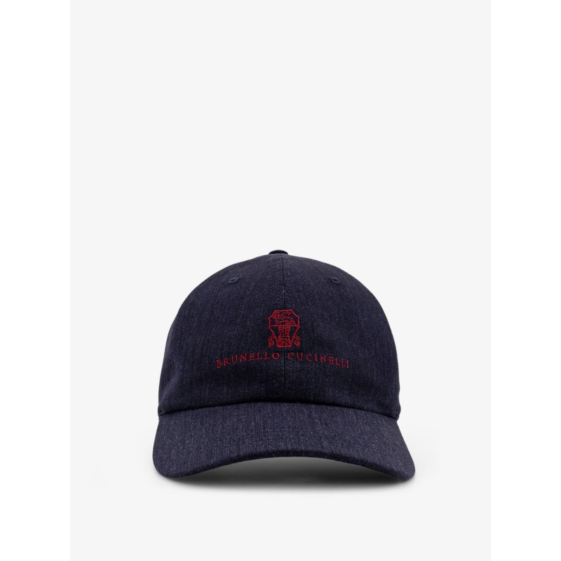 Denim cap with embroidered logo on the front