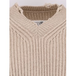 Wool blend sweater with distressed effect