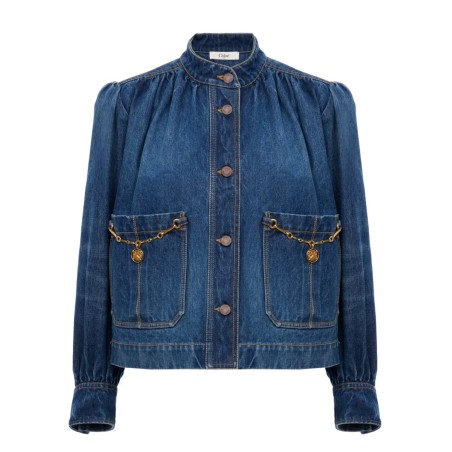 DENIM HIGH NECK GATHERED JACKET