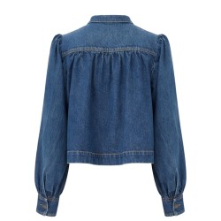 DENIM HIGH NECK GATHERED JACKET