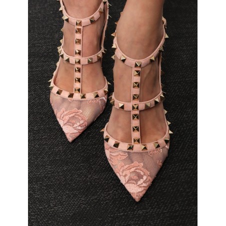 Rockstud suede and lace pumps