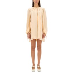 SILK SHIRRED MINI DRESS