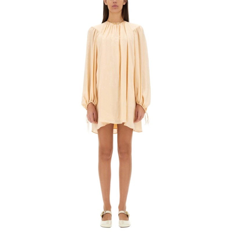 SILK SHIRRED MINI DRESS