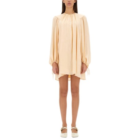 SILK SHIRRED MINI DRESS