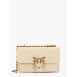 Leather shoulder bag with metal love birds buckle