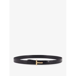 Reversible leather belt with crocodile-print