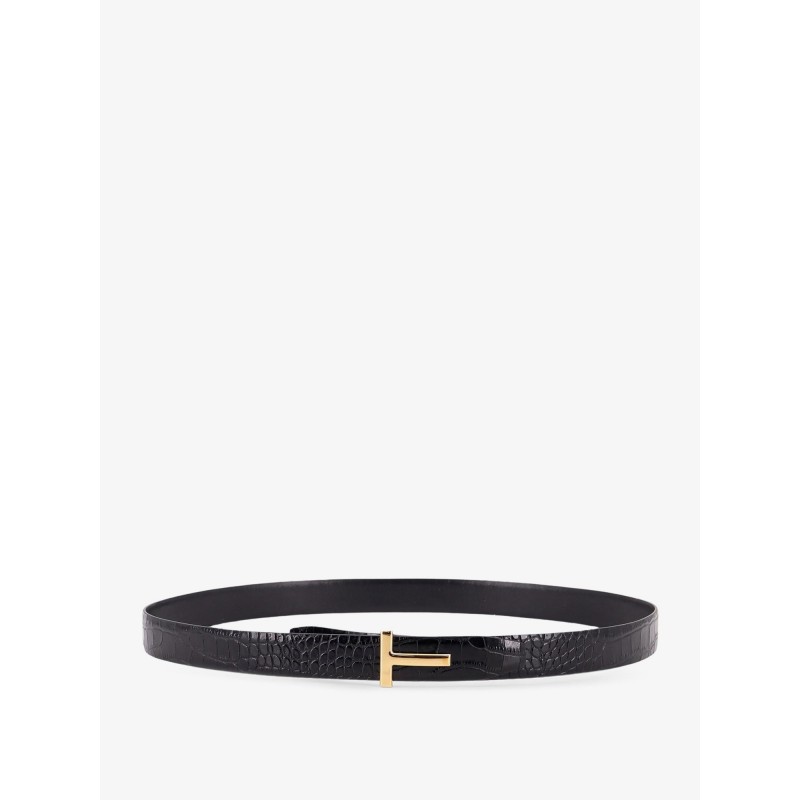 Reversible leather belt with crocodile-print