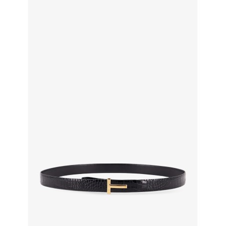 Reversible leather belt with crocodile-print