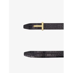 Reversible leather belt with crocodile-print