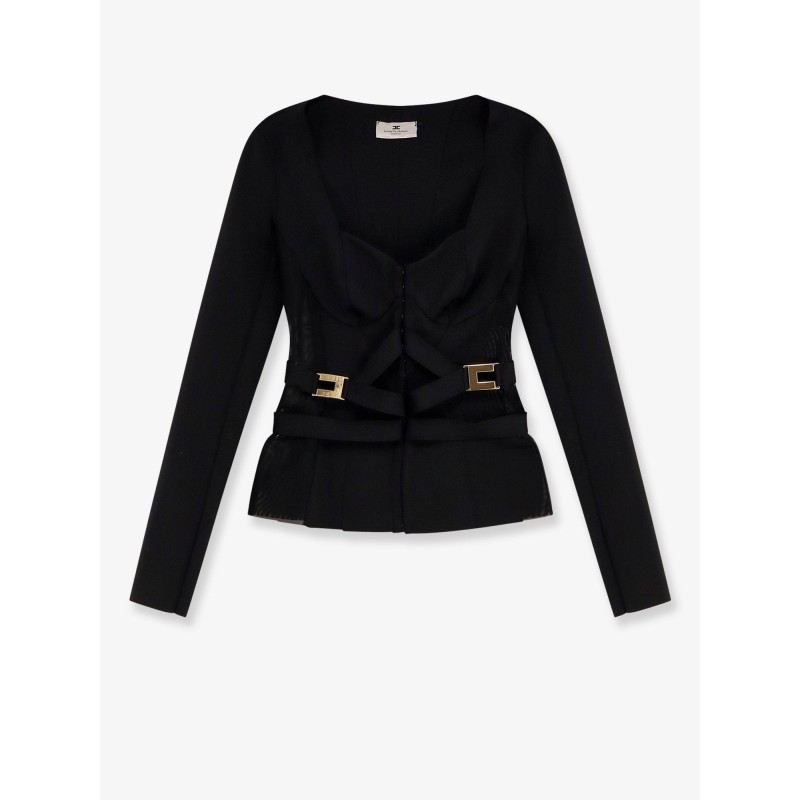 Stretch fabric top with metal details