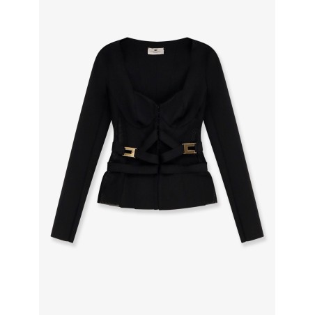 Stretch fabric top with metal details