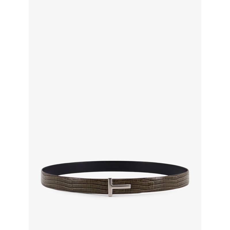 Leather belt with croco effect