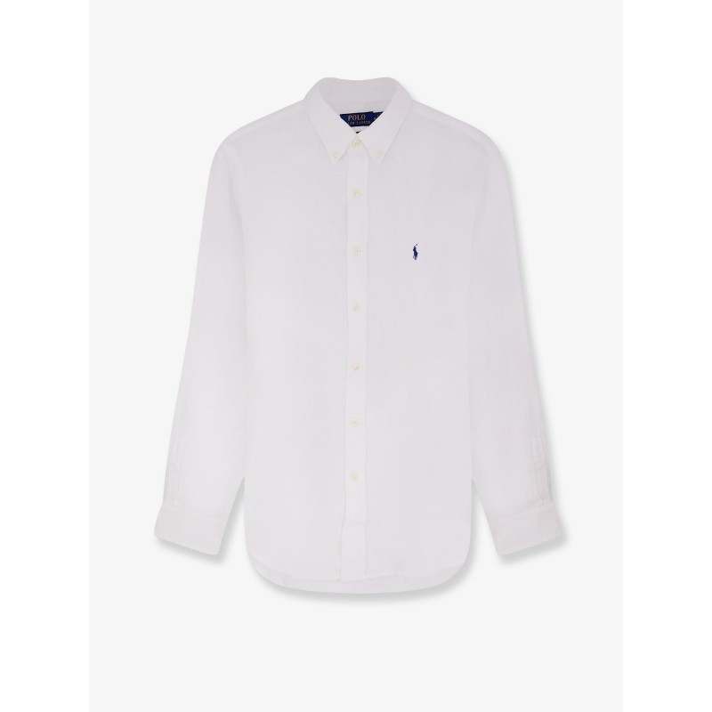 Linen shirt with embroidered logo on the front