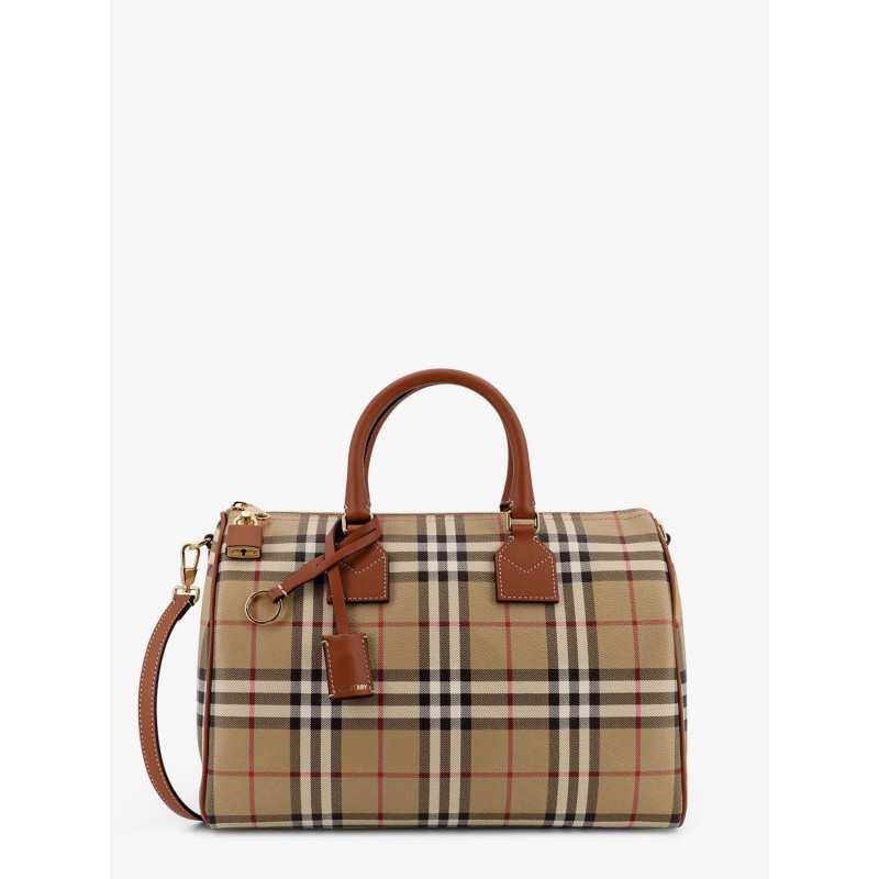 Coated canvas handbag with check pattern