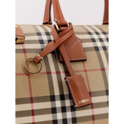 Coated canvas handbag with check pattern