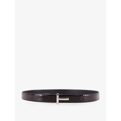 Reversible leather belt with crocodile-print