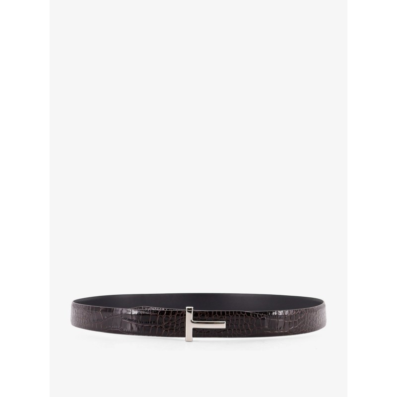 Reversible leather belt with crocodile-print
