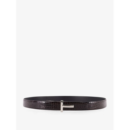 Reversible leather belt with crocodile-print