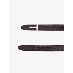 Reversible leather belt with crocodile-print