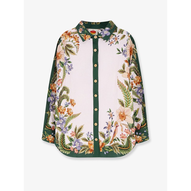 Linen and viscose shirt with floral pattern