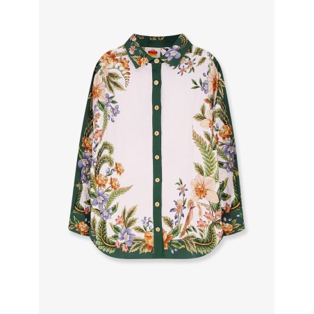 Linen and viscose shirt with floral pattern