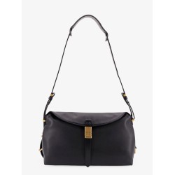 Leather shoulder bag with metal detail with engraved logo