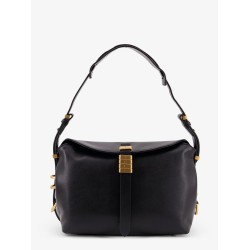 Leather shoulder bag with metal logo detail