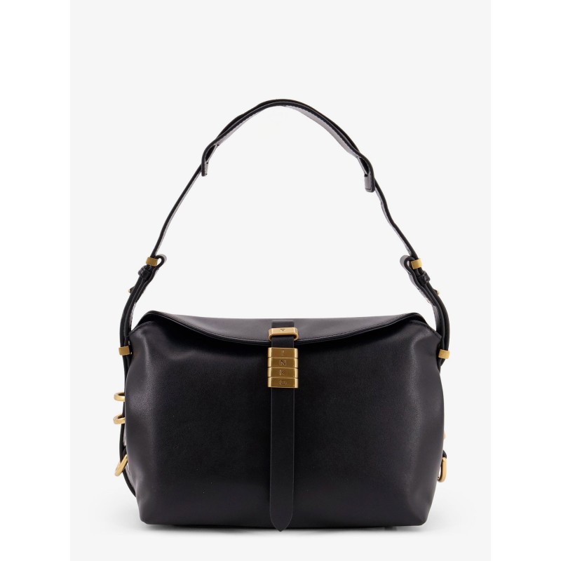 Leather shoulder bag with metal logo detail