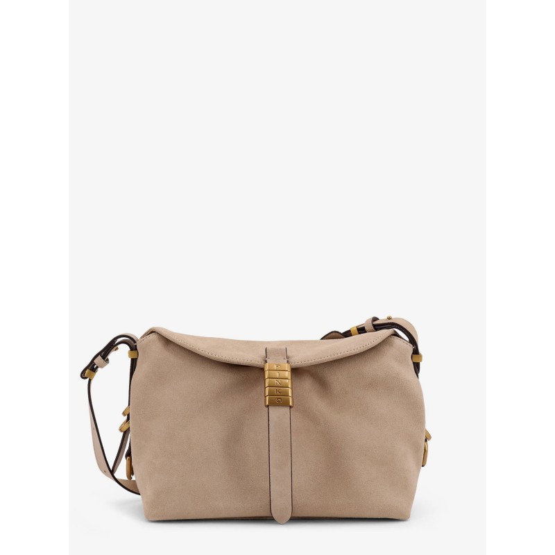 Leather shoulder bag with metal logo detail