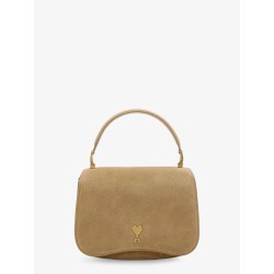 Suede crossbody bag with metal logo on the front