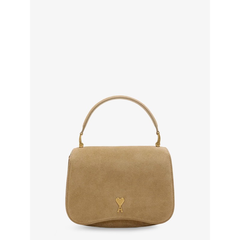 Suede crossbody bag with metal logo on the front