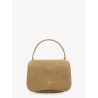 Suede crossbody bag with metal logo on the front