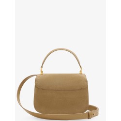 Suede crossbody bag with metal logo on the front