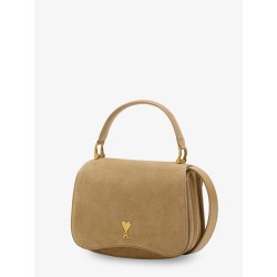 Suede crossbody bag with metal logo on the front