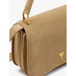 Suede crossbody bag with metal logo on the front