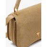 Suede crossbody bag with metal logo on the front