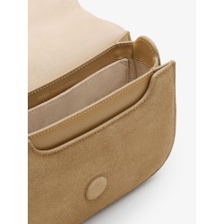 Suede crossbody bag with metal logo on the front