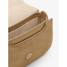Suede crossbody bag with metal logo on the front