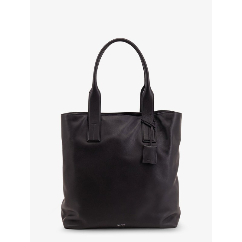 Leather shopping bag with logo lettering on the bottom
