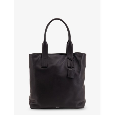 Leather shopping bag with logo lettering on the bottom